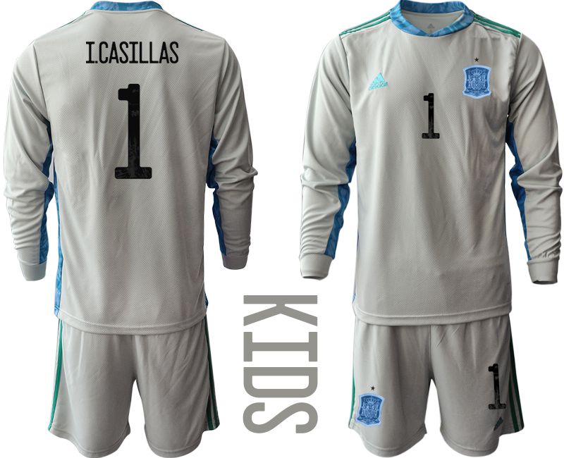 Youth 2021 World Cup National Spain gray long sleeve goalkeeper #1 Soccer Jerseys1->spain jersey->Soccer Country Jersey